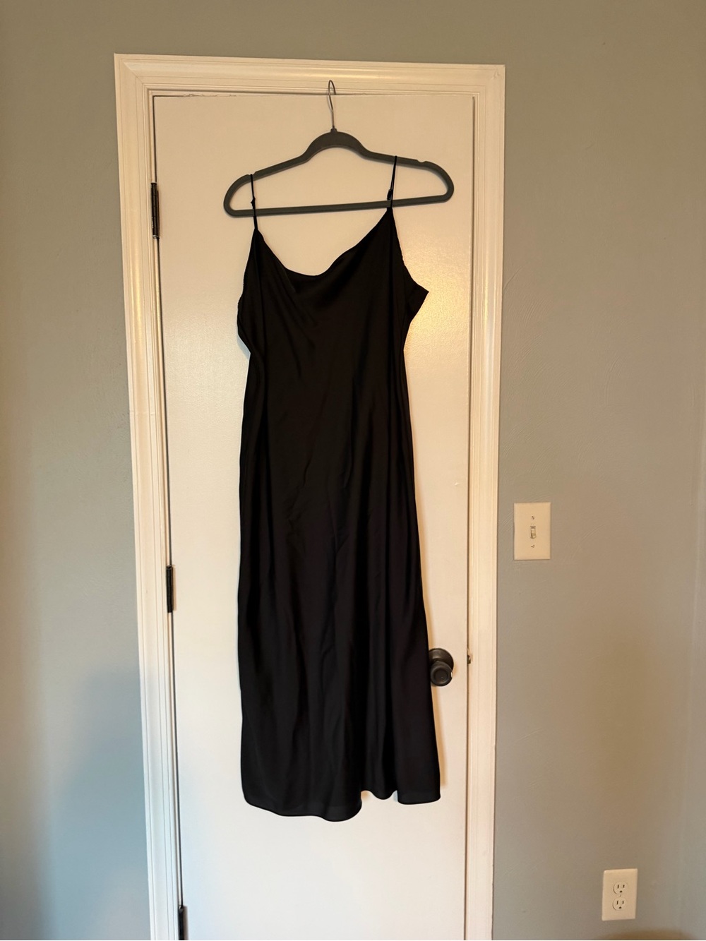 J. Crew Black Satin Slip Midi Dress with Cowl Neck